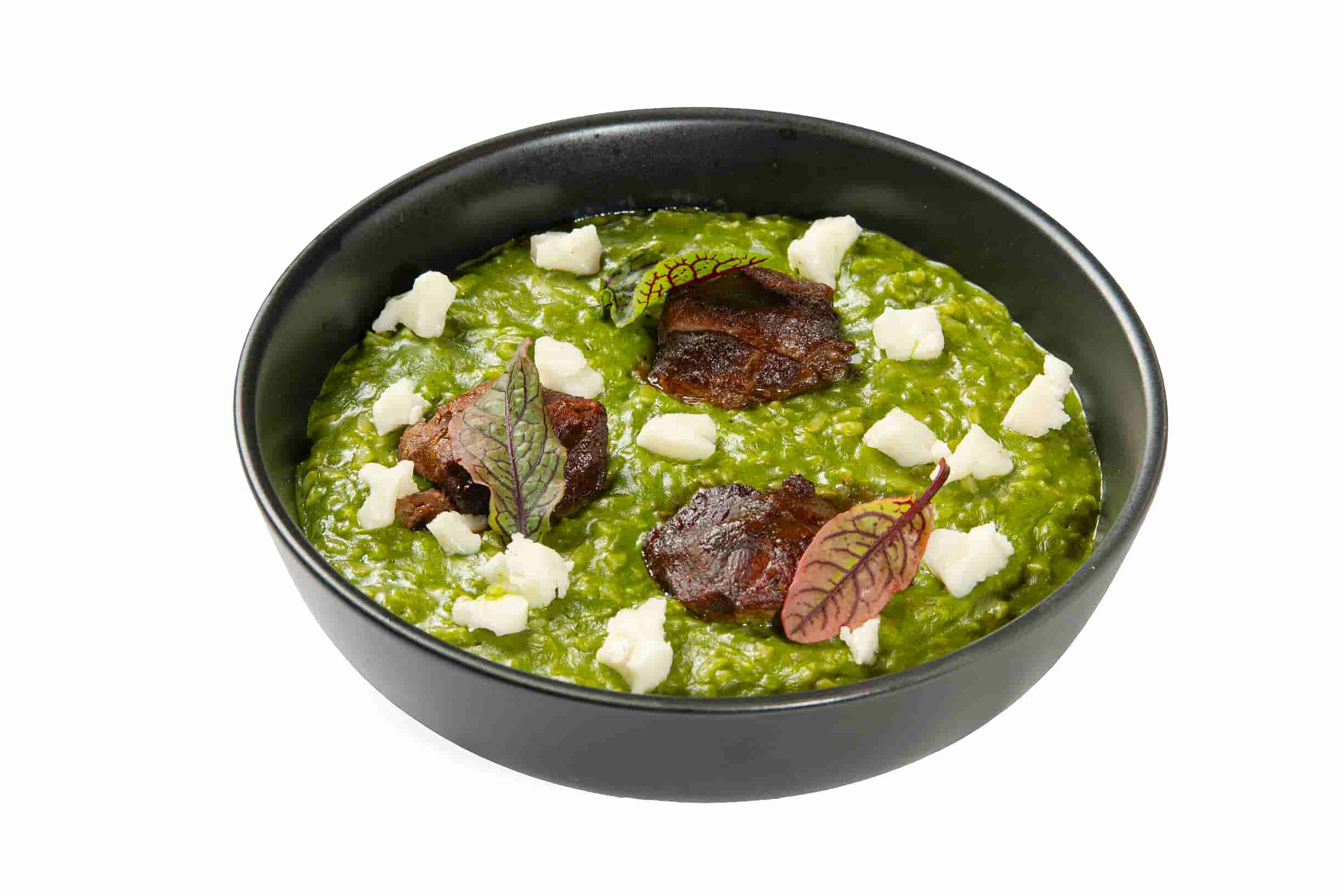 Arroz cremoso de ají verde y cordero asado glaseado
